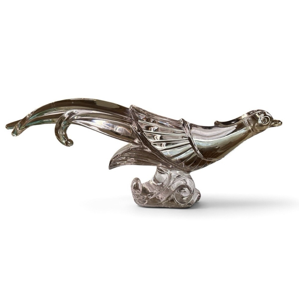 Vintage Clear Pressed Glass Kingfisher Bird Figurine on Stump – 6½"